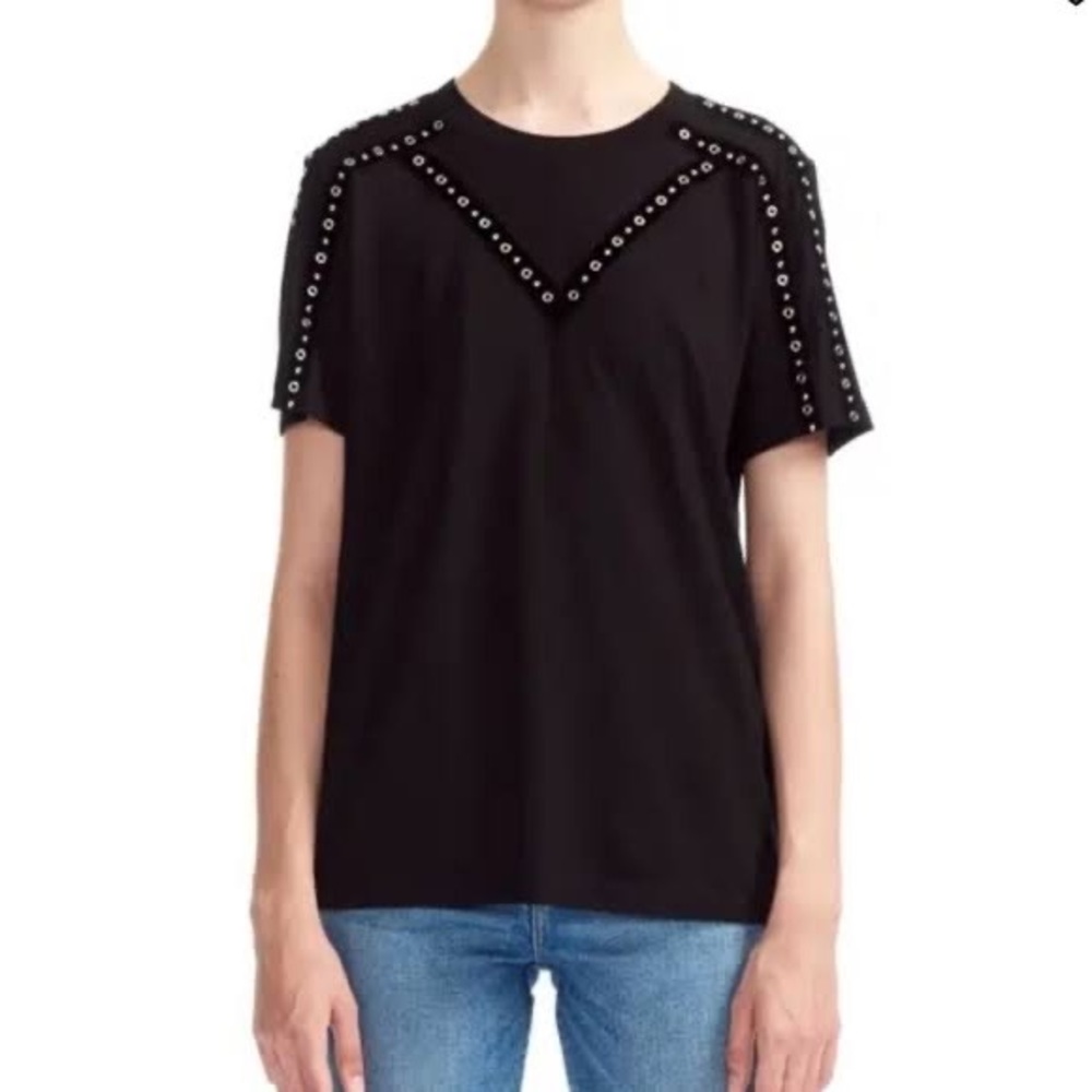 MAJE | Tabloid Grommet & Stud Detail Tee | Sz 1